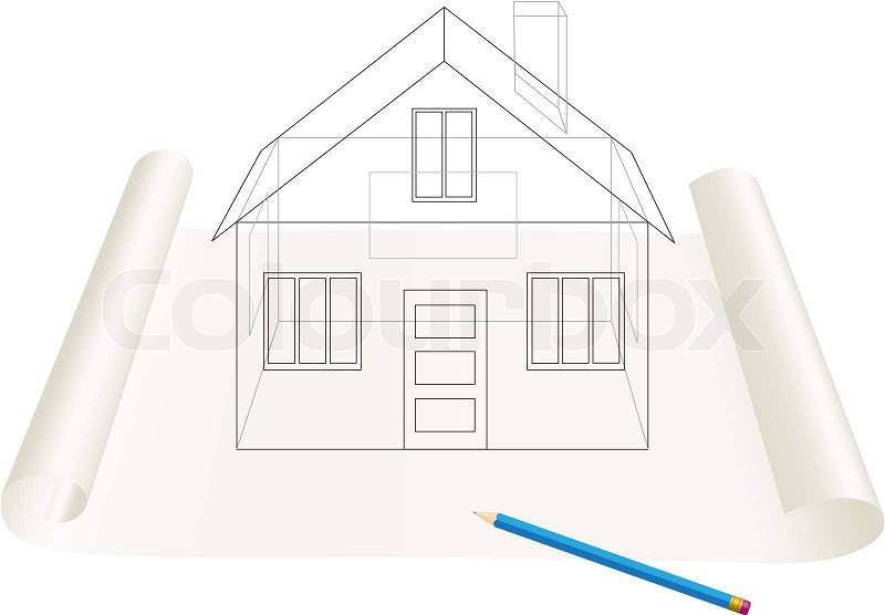 1956778 abstract transparent house sketch drawing with pen on a paper roll